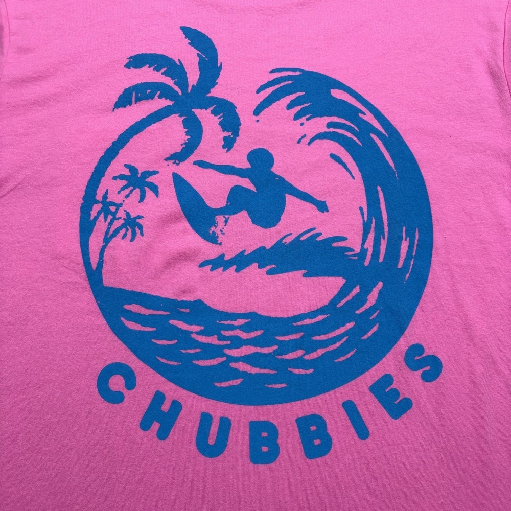 NEW NWT Mens L Chubbies Graphic T Shirt The Surfer Pink W/ Front Pocket - Picture 2 of 4